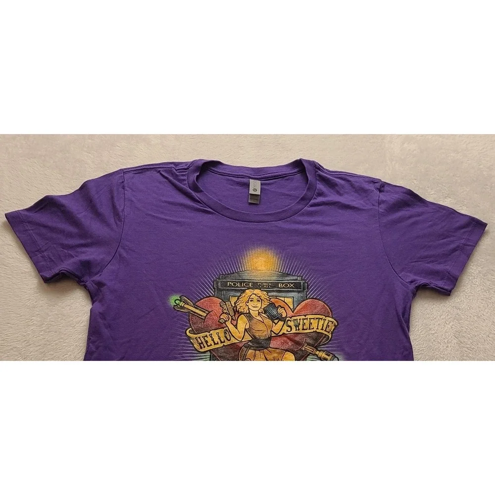 Doctor Who River Song Hello Sweetie Purple Graphic T-Shirt Women's Large Pinup - Picture 11 of 12